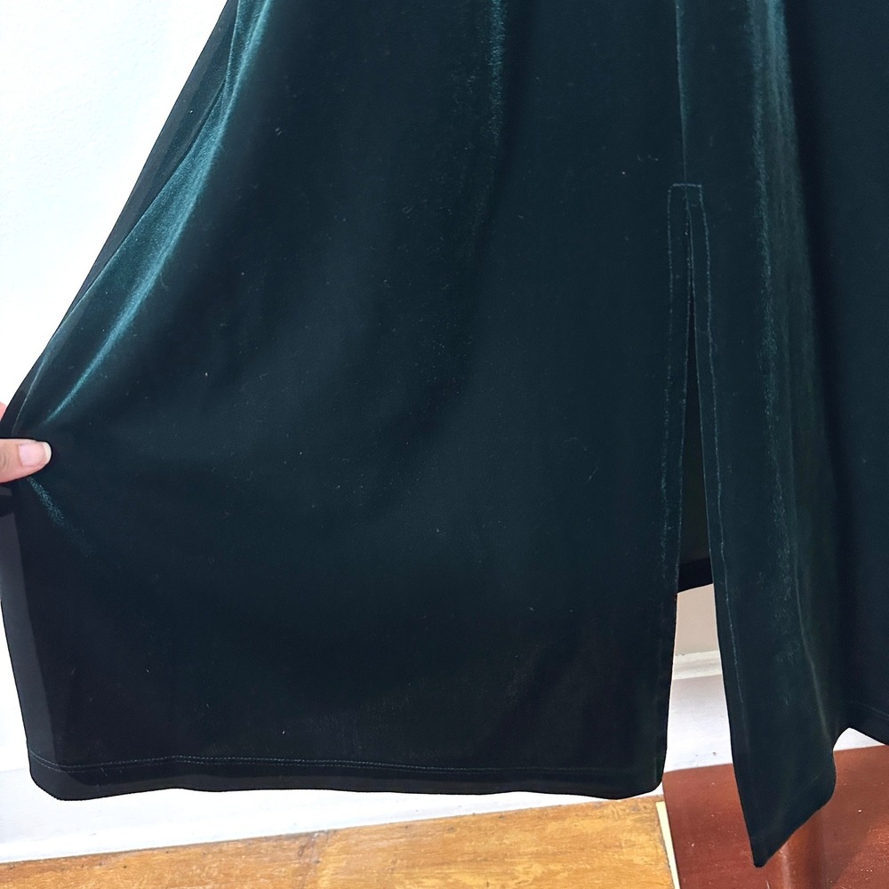 Eliza J Green Velvet Midi Dress Ruched Long Sleeve Cocktail Holiday Glam 6 - Picture 4 of 7